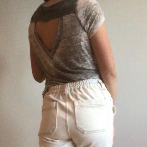 Open Back V-Neck Short Sleeve Top